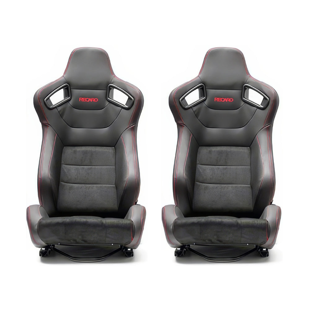 BUTACA DEPORTIVA RECARO CUERO + GAMUSA CCOSTURA ROJO RECLINABLE