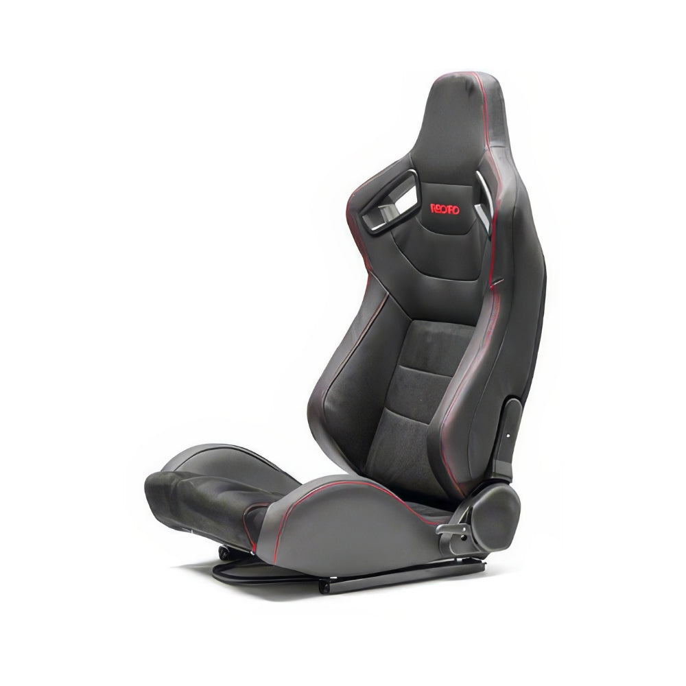 BUTACA DEPORTIVA RECARO CUERO + GAMUSA CCOSTURA ROJO RECLINABLE