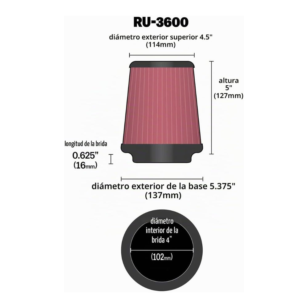 Filtro K&N Universal 4 Pulgadas C03249 RU-3600