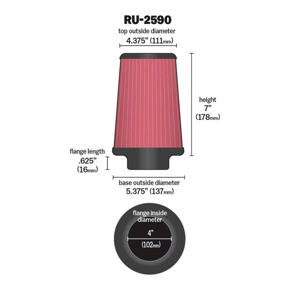 Filtro K&N Universal 4 Pulgadas C03396 RU-2590