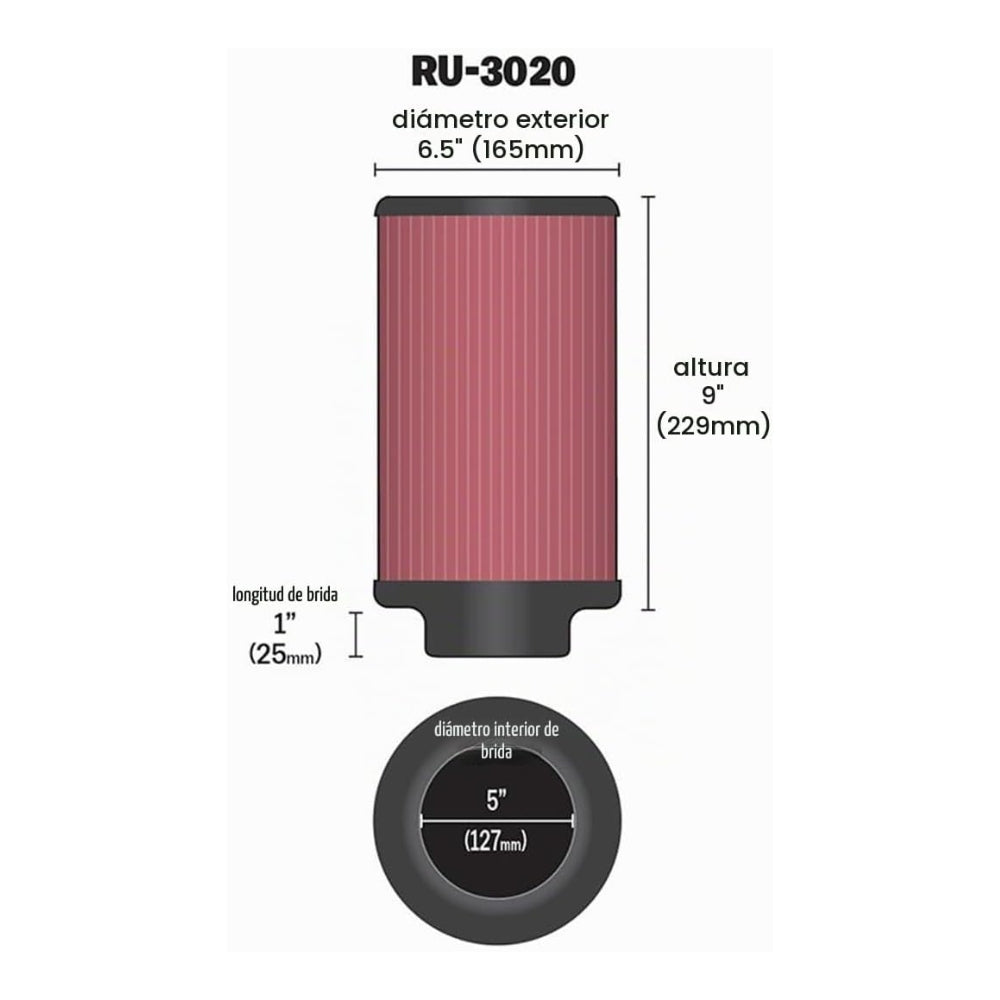 Filtro K&N Universal 5 Pulgadas C03244 RU-3020