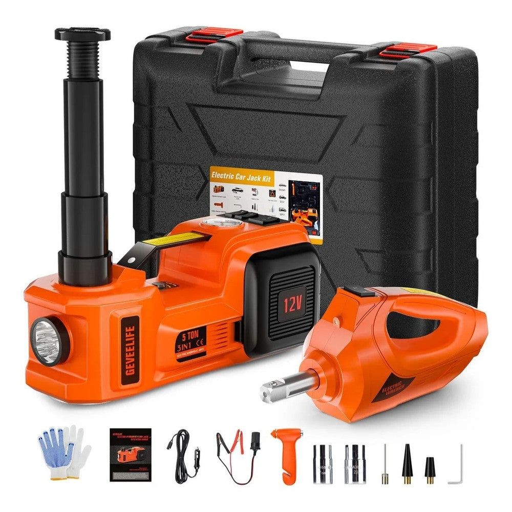 Gata Hidráulica Carrito 12V 5T con Compresor y Llave Impacto