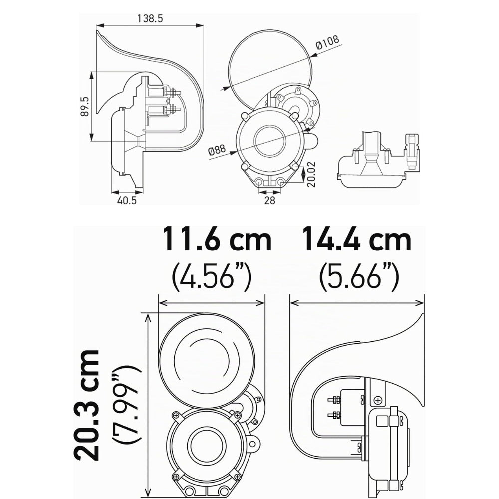 Claxon Hella 12/24V 115DB Tipo Caracol para Volvo / Scania