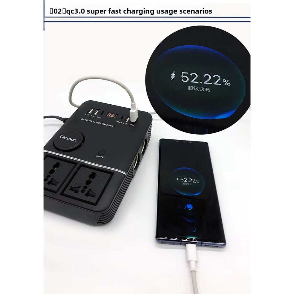 Inversor Corriente 220v 200w 12v 24v Usb Qc3.0 Carga Dual