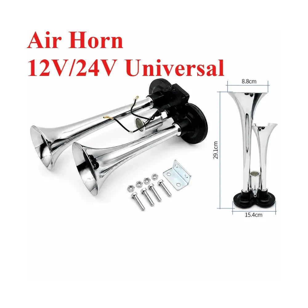 Bocina de Aire Cromada Doble Tubo 12V/24V 150 dB