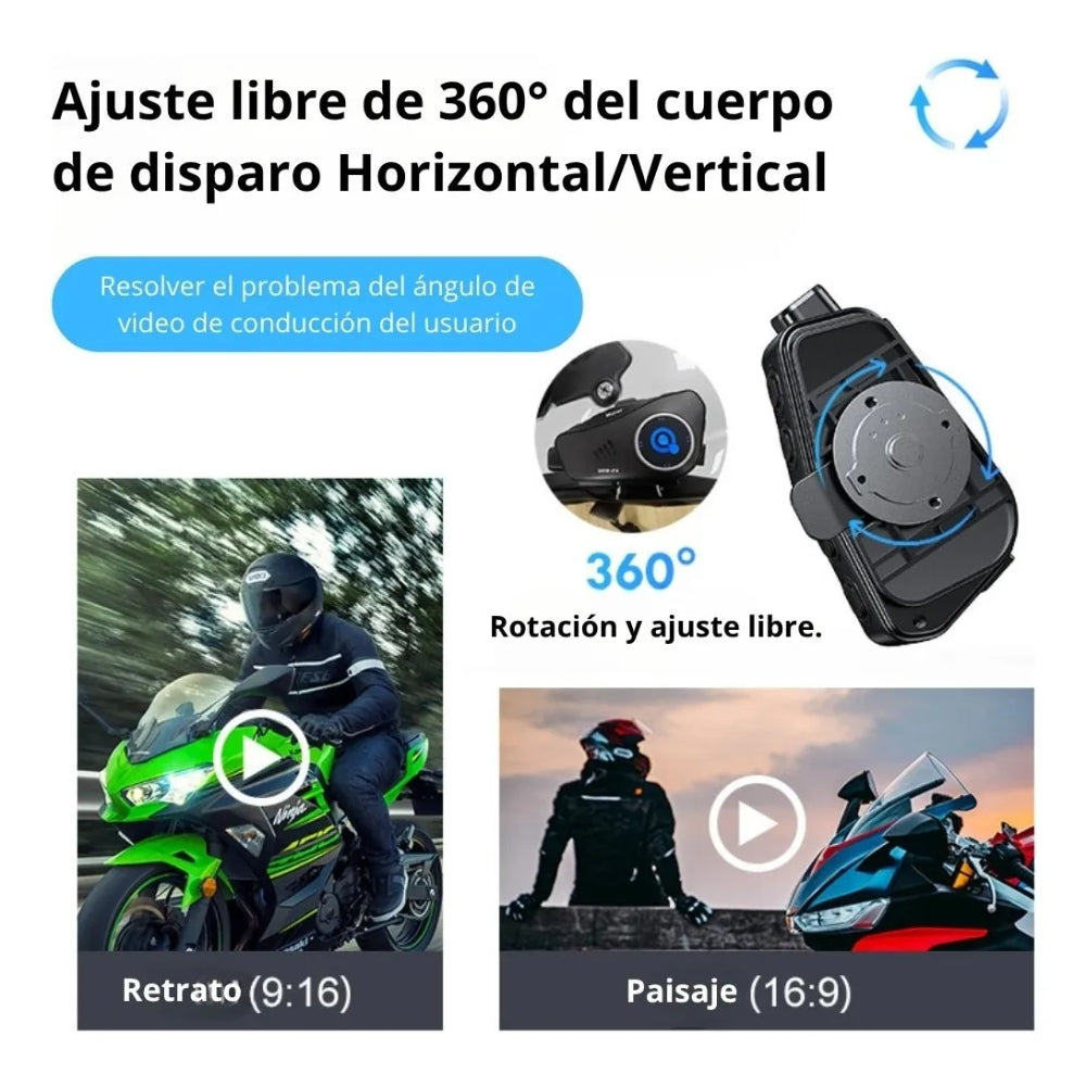 Audífonos Bluetooth para Casco con Cámara HD 1080P IPX6 32GB WiFi Moto
