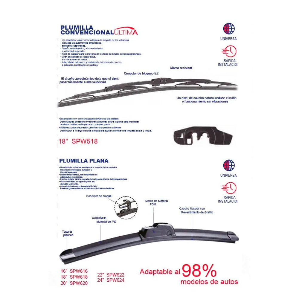 Plumillas SPARCO Limpia Parabrisas 16" - 24" + Spw616