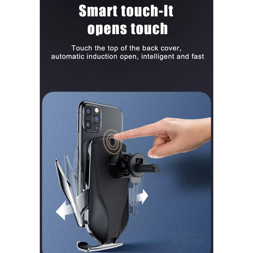 Soporte Celular Carga Inalambrica con Ajuste Automatico Rejilla Parabrisa