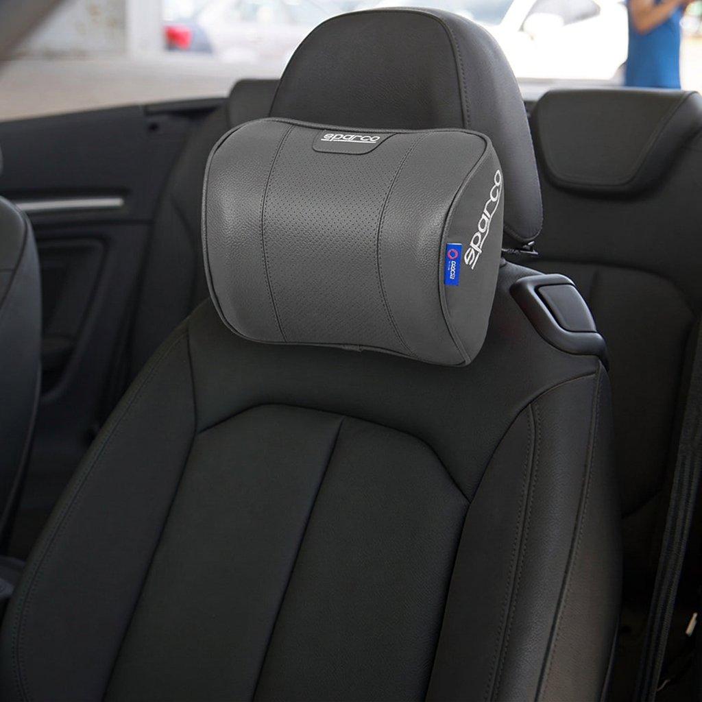 Cabecera Sparco gris instalada en el asiento del auto