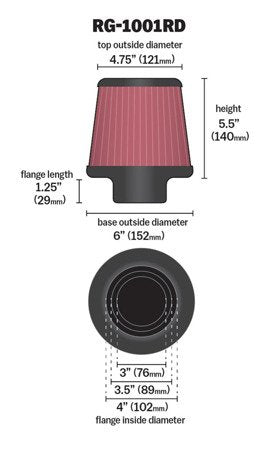 FILTRO DE AIRE UNIVERSAL K&N RG-1001